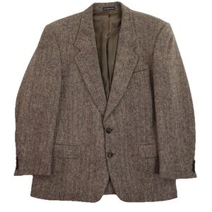 Harris Tweed Blazer Herringbone Scotland Wool Brown Moores Men 40S EUC